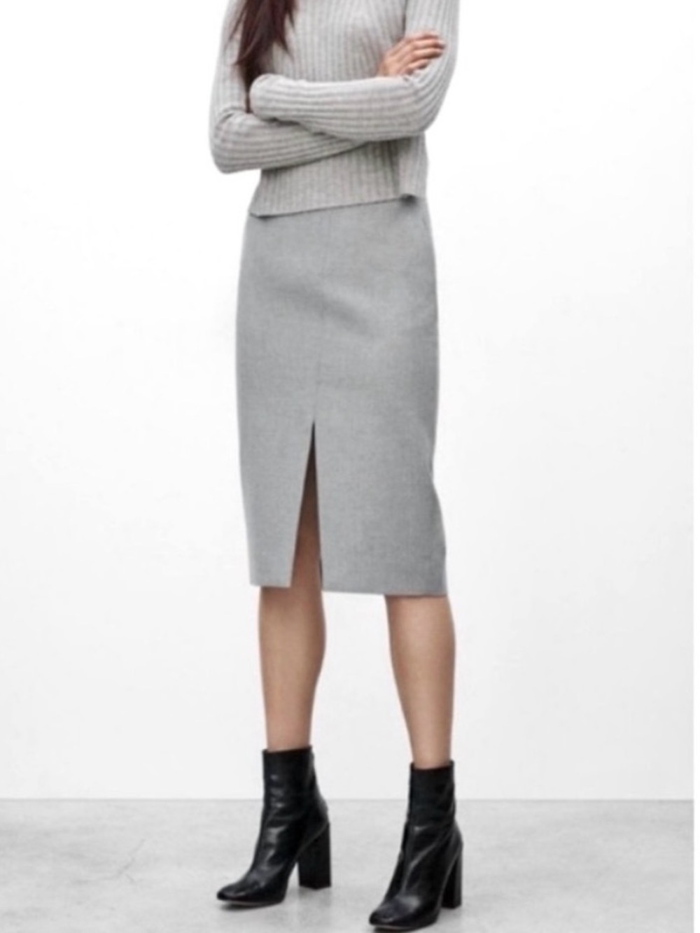 Aritzia BABATON Gray High Waisted Double Slit 'Jax' Skirt sz 4 Women's Cocktail